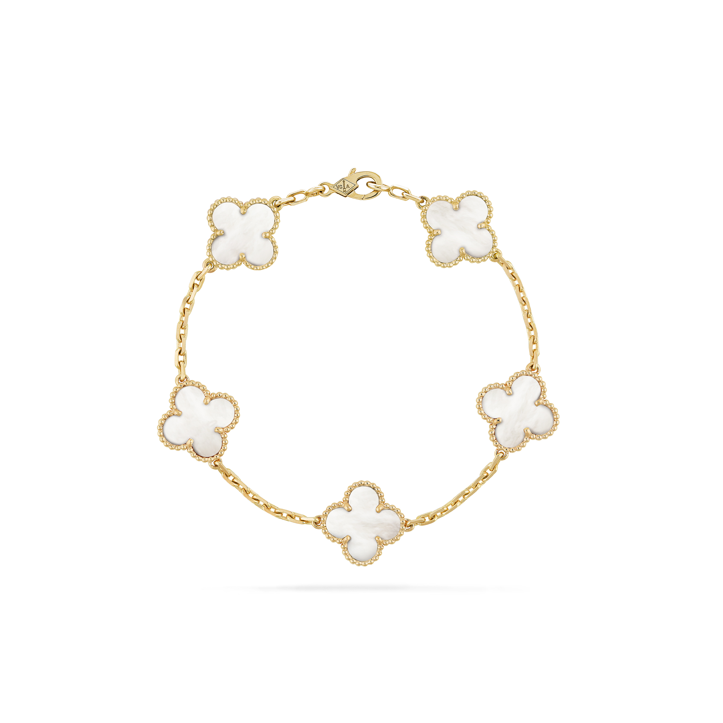 VAN CLEEF ARPELS VINTAGE ALHAMBRA BRACELET, 5 MOTIFS - YELLOW GOLD, MOTHER-OF-PEARL VCARA41800 VAN CLEEF ARPELS VINTAGE ALHAMBRA BRACELET, 5 MOTIFS - YELLOW GOLD, MOTHER-OF-PEARL VCARA41800